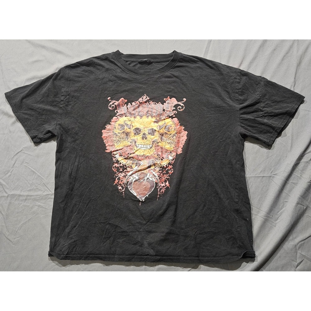 SHEIN Graphic T-Shirt Mens Large Black Skull Heart Gothic Distressed Tee